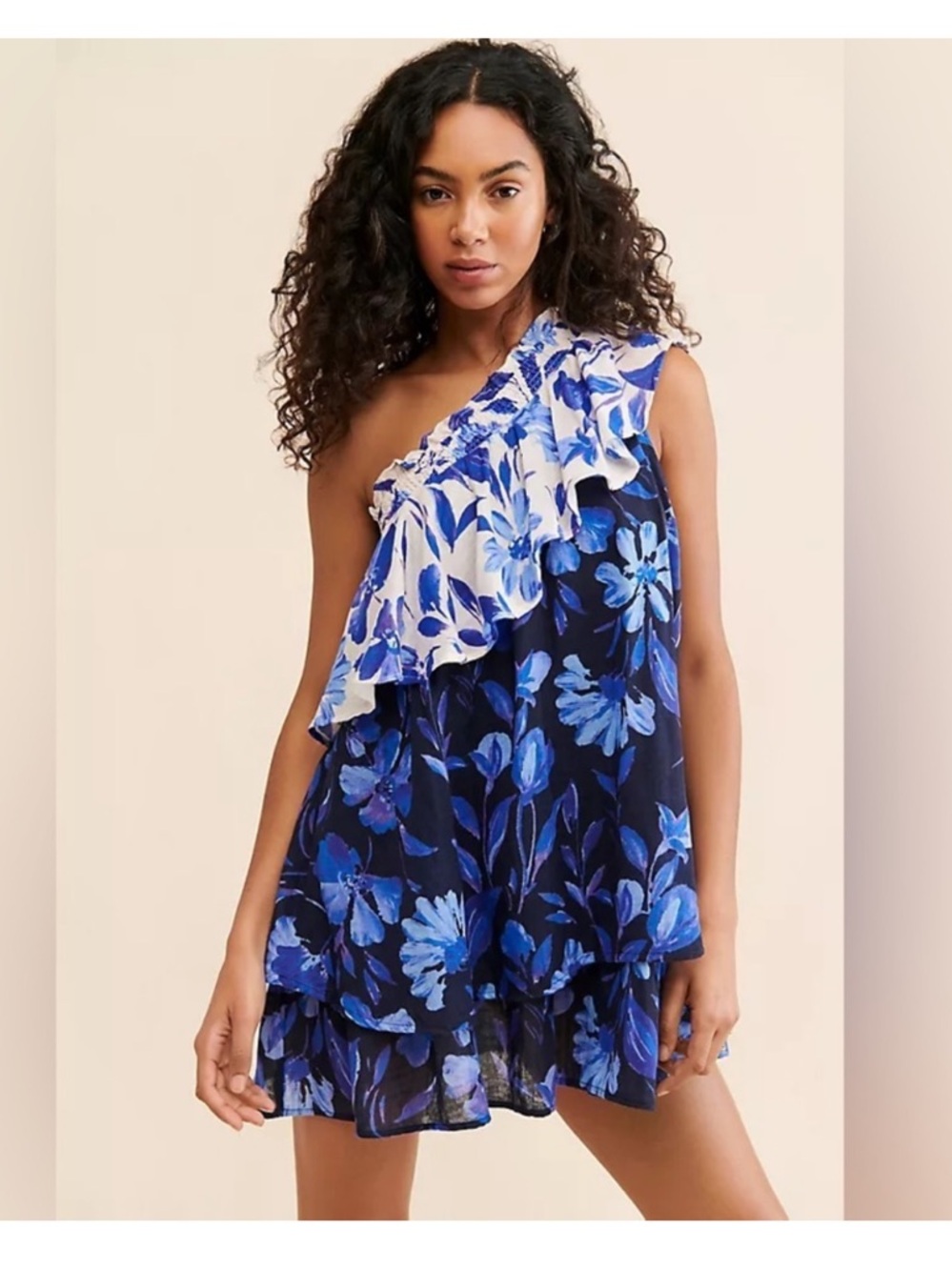 Anthropologie Floral One Shoulder Ruffle Dress XS
